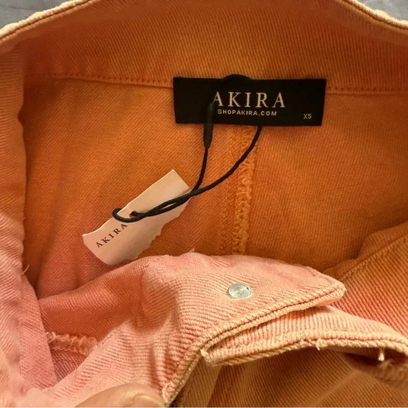 AKIRA Women’s Two-Tone Cargo Jeans Peach Coral Wide Leg High Waist XS NWT - Picture 6 of 12